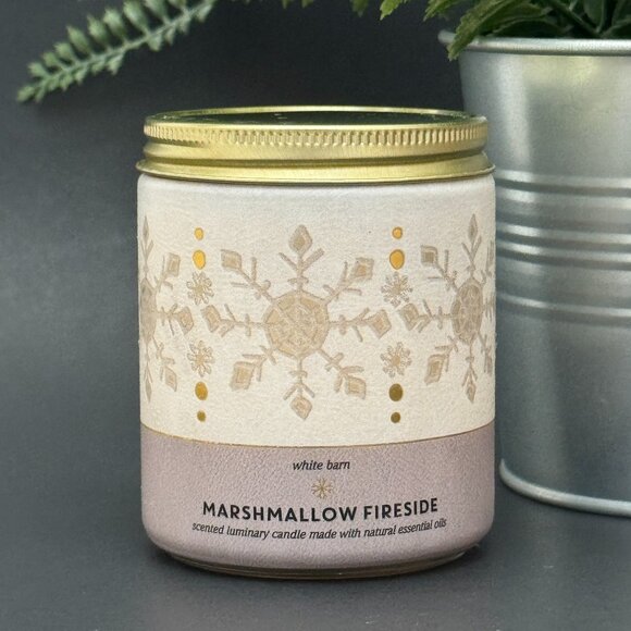 BBW Marshmallow Fireside White Barn Bath & Body Works Mason Single Wick Candle - Picture 1 of 10